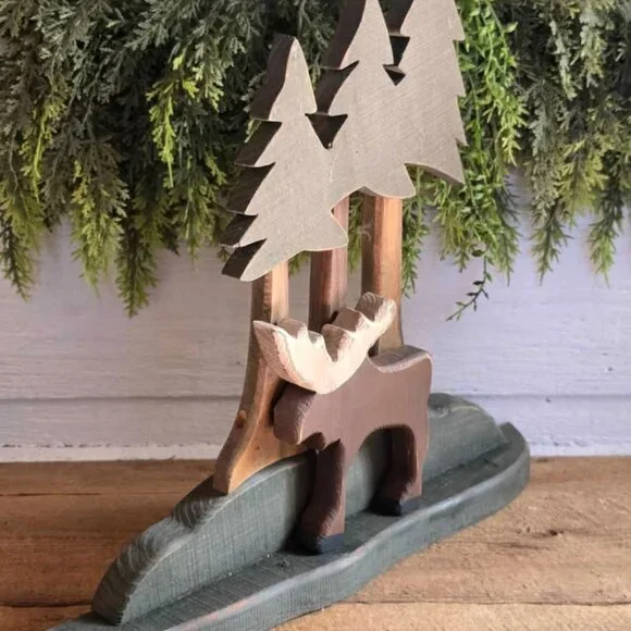 Wood Moose Tree Silhouette Figure Primitive Cabin Decor - Picture 2 of 5